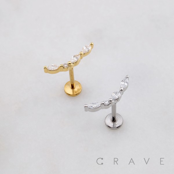 MARQUISE CZ FAN ARCH CRESCENT THREADLESS (PUSH IN) 316L SURGICAL STEEL LABRET SET